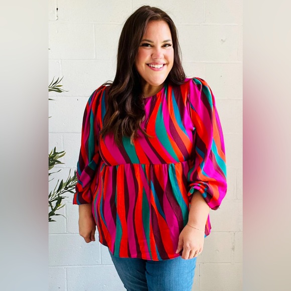 Rust & Berry Abstract Print Babydoll Air Flow Woven Top - Picture 6 of 15